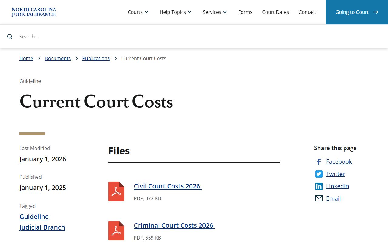 Northampton County court records current court costs publication