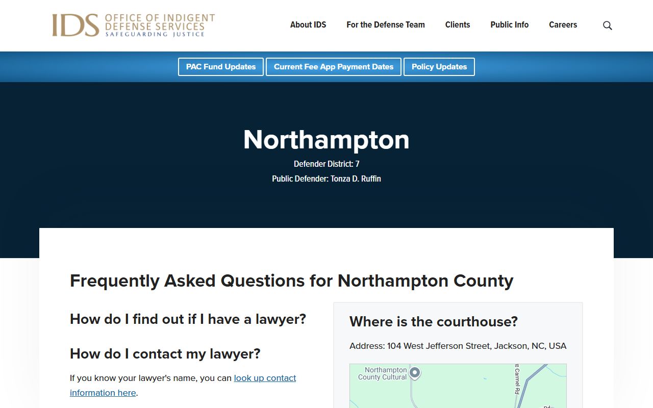 Northampton County criminal court records NCIDS Northampton defender page