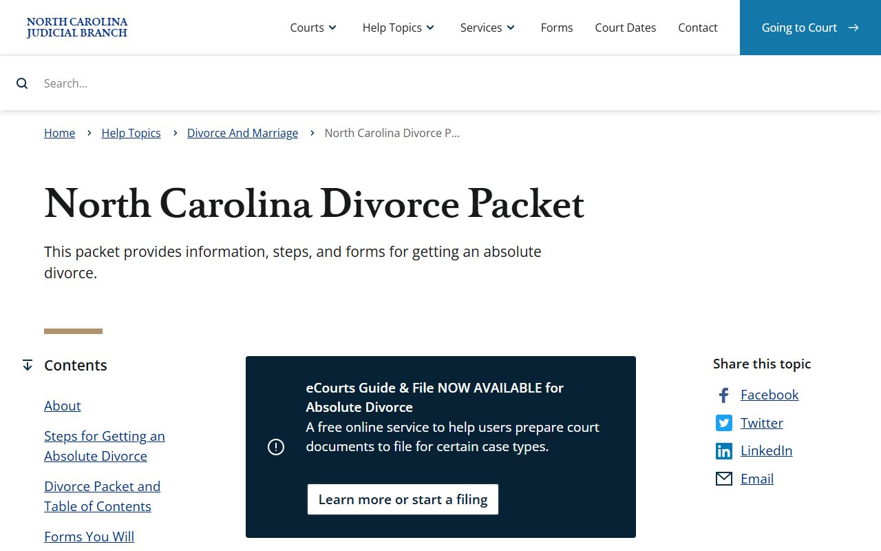 Northampton County divorce records North Carolina divorce packet